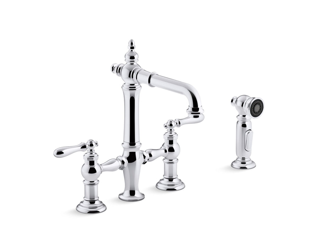 Artifacts® Two-Hole Bridge Bar Sink Faucet With Side Sprayer