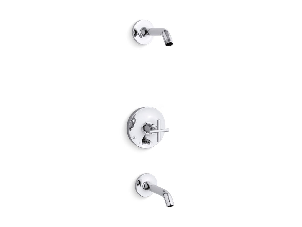 Purist® Rite-Temp® Bath And Shower Trim Kit With Push-Button Diverter And Cross Handle, Without Showerhead