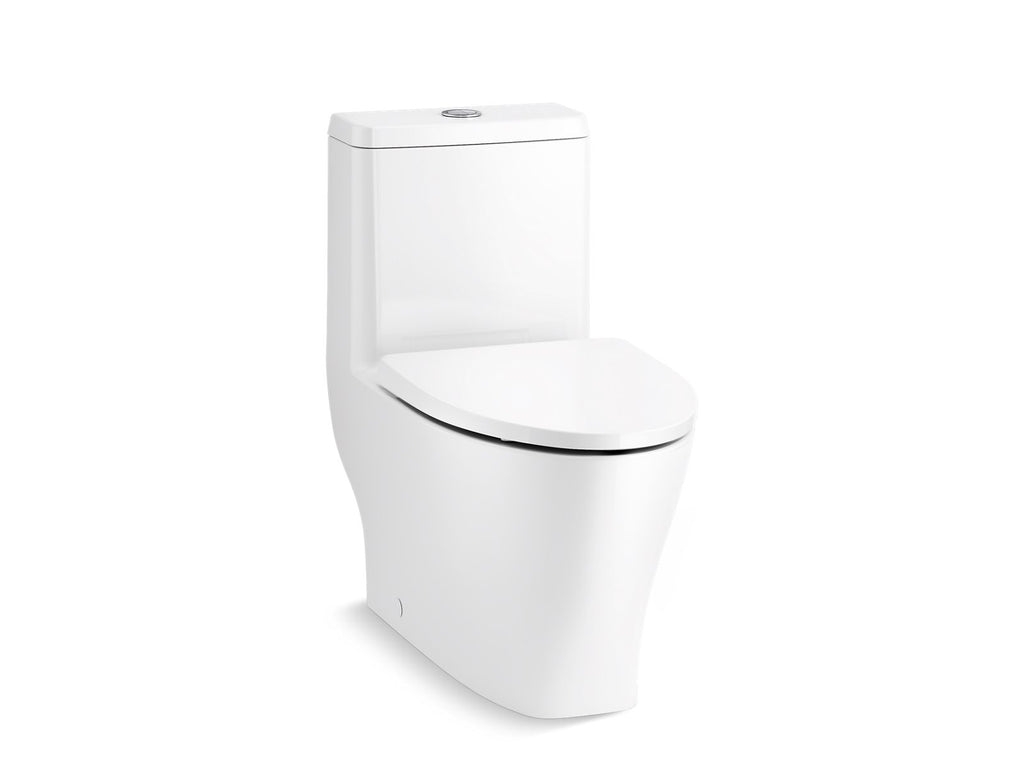 One-Piece Compact Elongated Toilet With Skirted Trapway, Dual-Flush