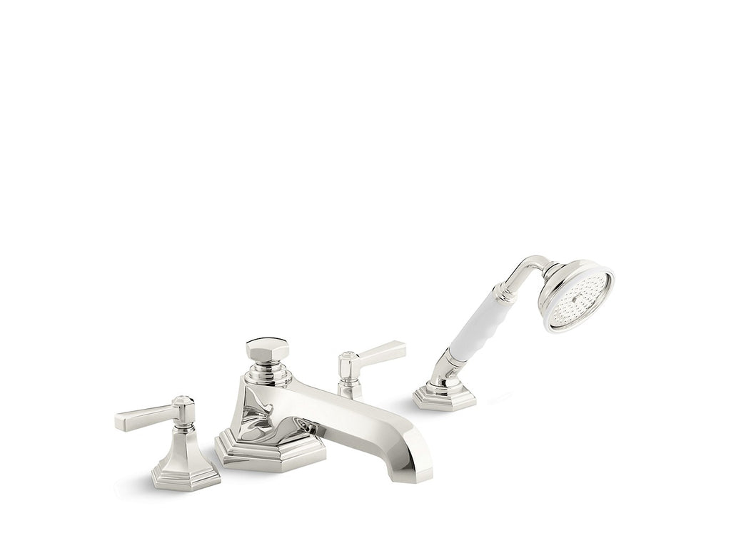 For Town Deck-Mount Bath Faucet With Diverter And Handshower, Lever Handles