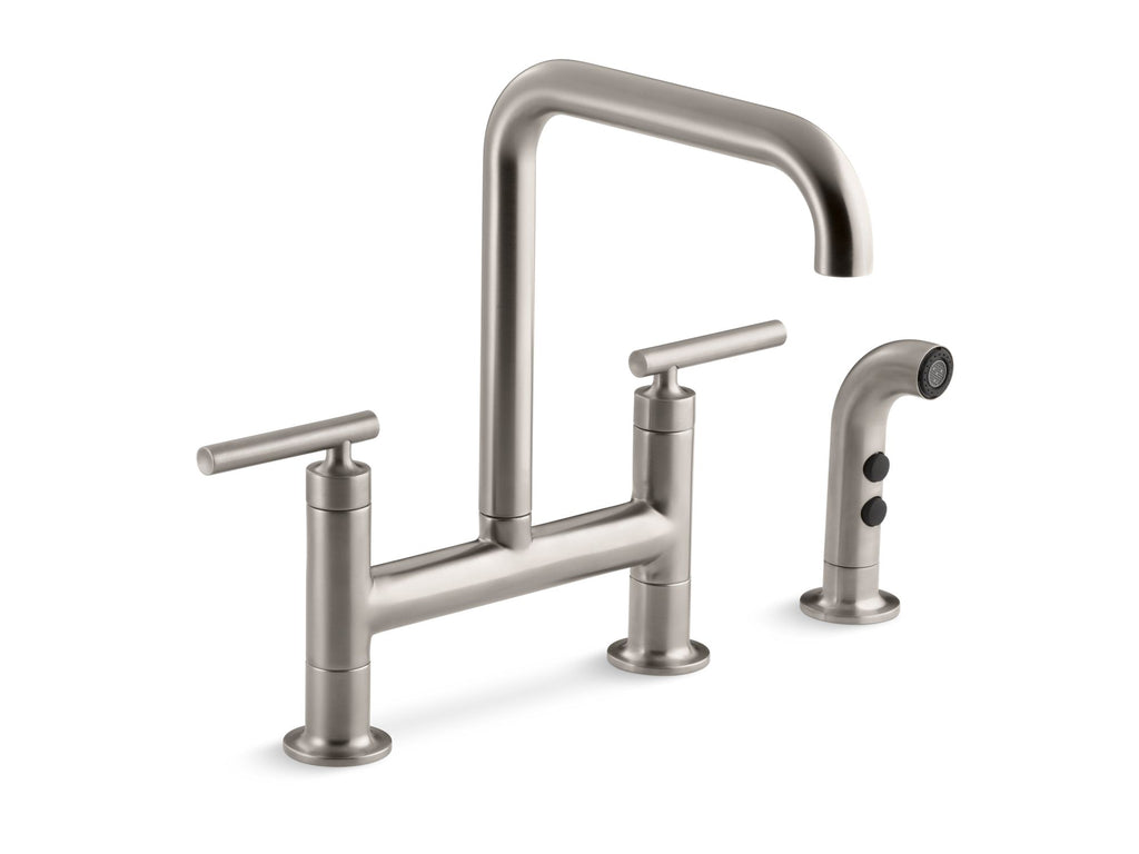 Purist® Two-Hole Bridge Kitchen Sink Faucet With Side Sprayer