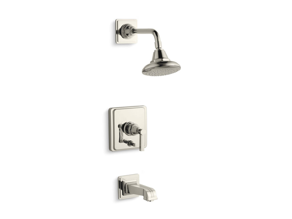 Pinstripe® Rite-Temp(R) pressure-balancing bath and shower faucet trim with lever handle, valve not included