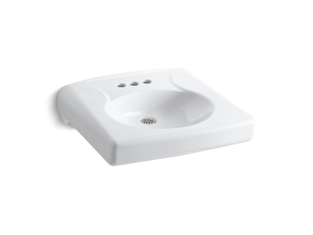 Brenham™ Wall-Mount Or Concealed Carrier Arm Mount Commercial Bathroom Sink With 4" Centerset Faucet Holes And No Overflow, Antimicrobial Finish