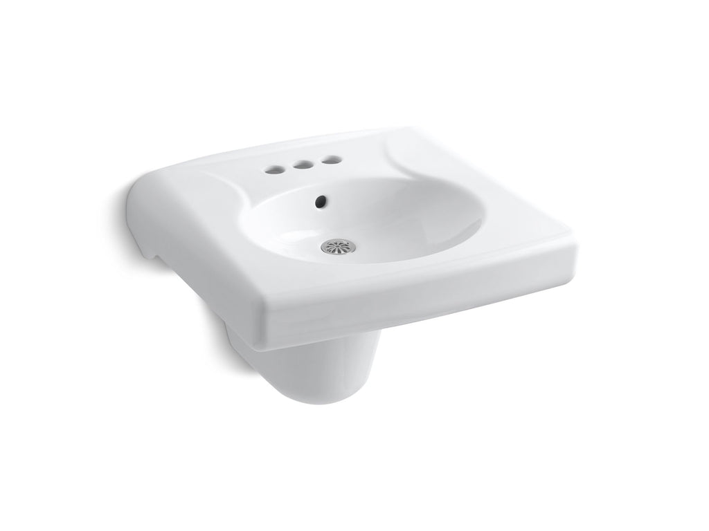 Brenham™ Wall-Mount Or Concealed Carrier Arm Mount Commercial Bathroom Sink With 4" Centerset Faucet Holes And Shroud, Antimicrobial Finish