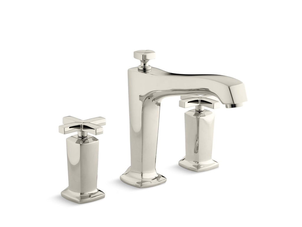 Margaux® Deck-mount bath faucet trim for high-flow valve with diverter spout and cross handles, valve not included