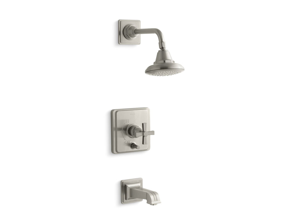 Pinstripe® Rite-Temp® pressure-balancing bath and shower faucet trim with cross handle, valve not included