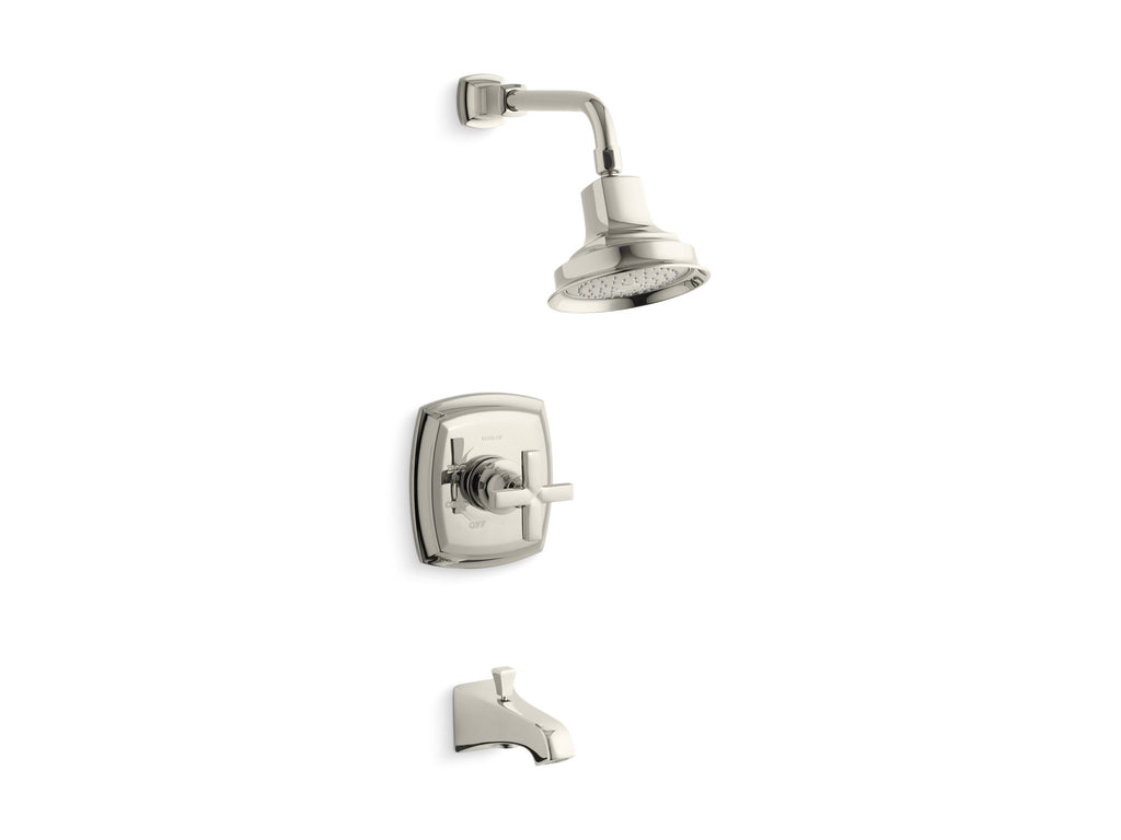 Margaux® Rite-Temp® bath and shower trim set with cross handle and NPT spout, valve not included