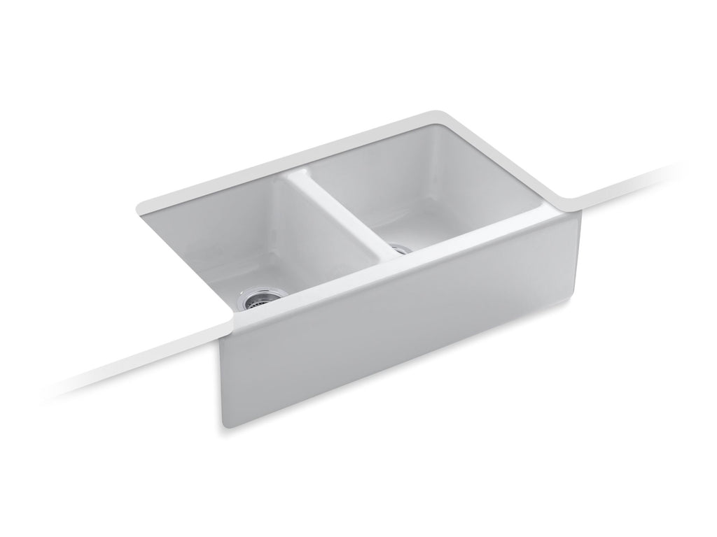 Hawthorne™ 33" x 22-1/8" x 8-5/8" Undermount double-equal farmhouse kitchen sink with 4 oversize faucet holes