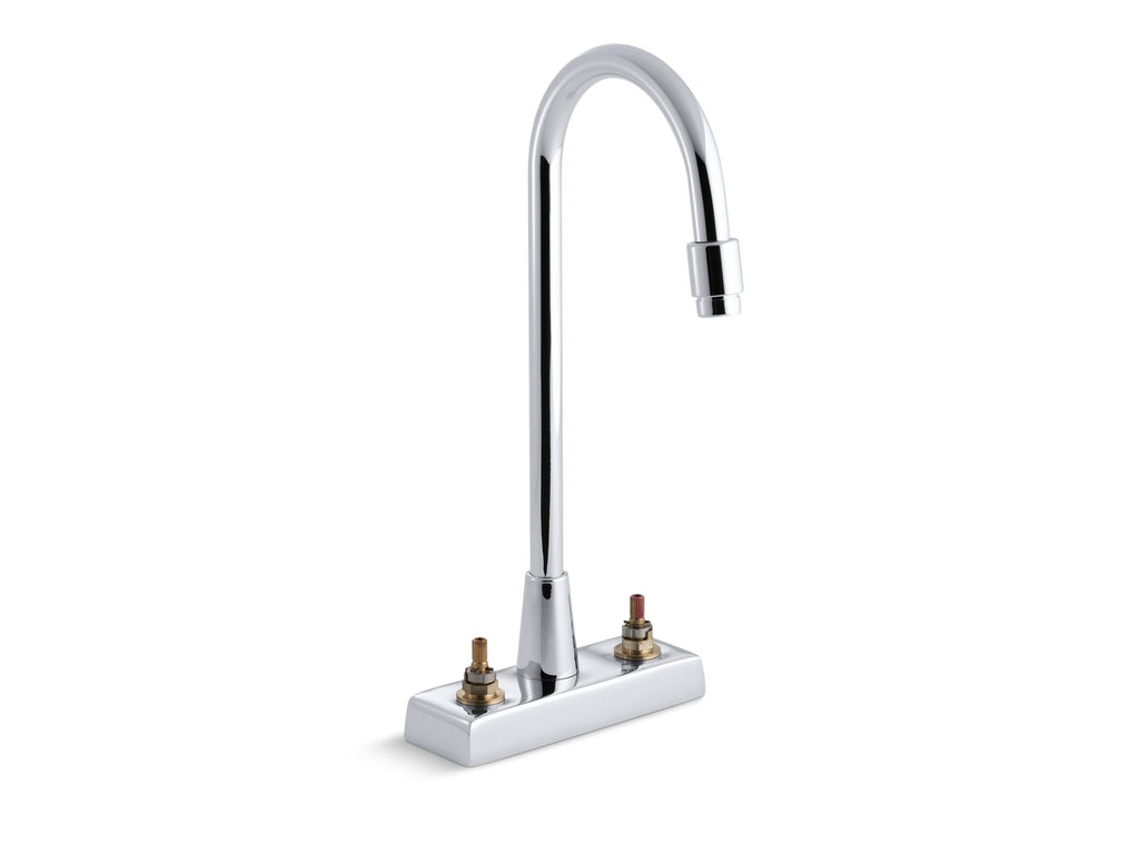 Triton® 0.5 gpm centerset commercial bathroom sink base faucet with gooseneck spout and vandal-resistant aerator, requires handles, drain not included