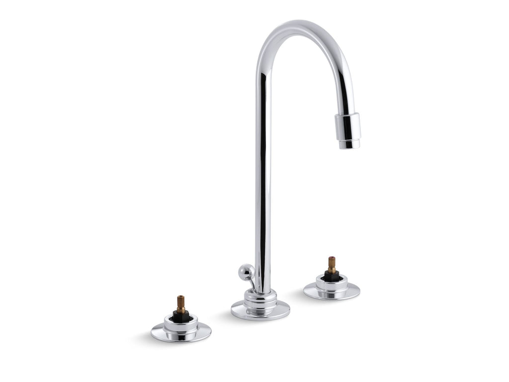 Triton® Widespread commercial bathroom sink faucet with gooseneck spout and pop-up drain, requires handles