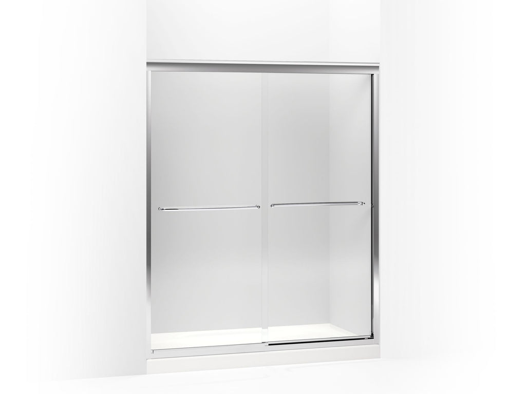 Fluence® Sliding shower door, 70-5/16" H x 56-5/8 - 59-5/8" W, with 1/4" thick Crystal Clear glass
