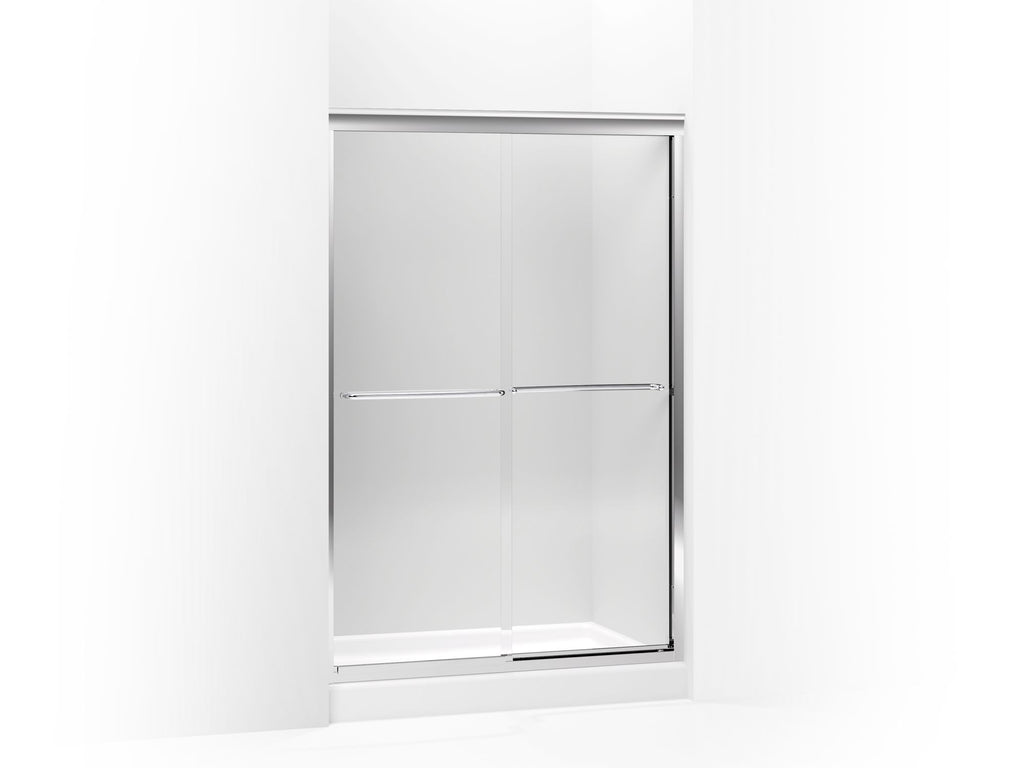 Fluence® Sliding shower door, 70" H x 49 - 52" W, with 1/4" thick Crystal Clear glass