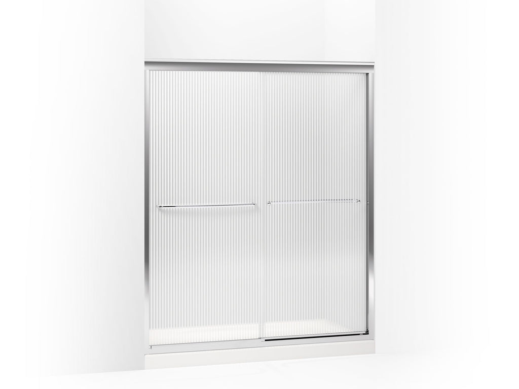 Fluence® Sliding shower door, 70-5/16" H x 56-5/8 - 59-5/8" W, with 1/4" thick Falling Lines glass