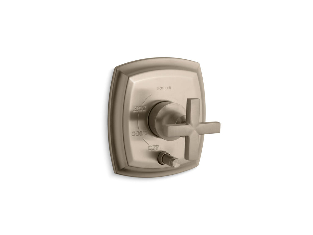Margaux® Rite-Temp(R) pressure-balancing valve trim with push-button diverter and cross handles, valve not included