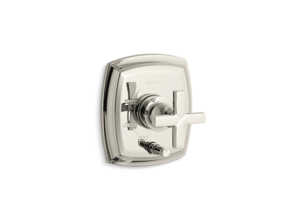 Margaux® Rite-Temp(R) pressure-balancing valve trim with push-button diverter and cross handles, valve not included