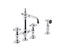 Artifacts® deck-mount bridge bar sink faucet with prong handles and sidespray