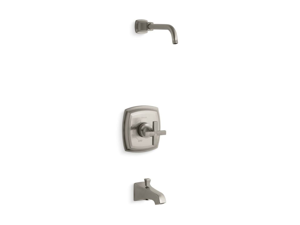 Margaux® Rite-Temp(R) bath and shower valve trim with cross handle and NPT spout, less showerhead